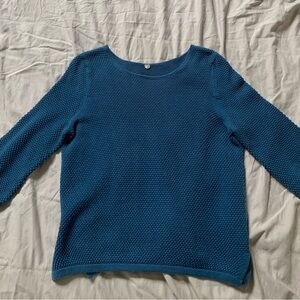 Margaret O’Leary cotton 3/4 sleeve sweater. Beautiful blue color. Medium weight
